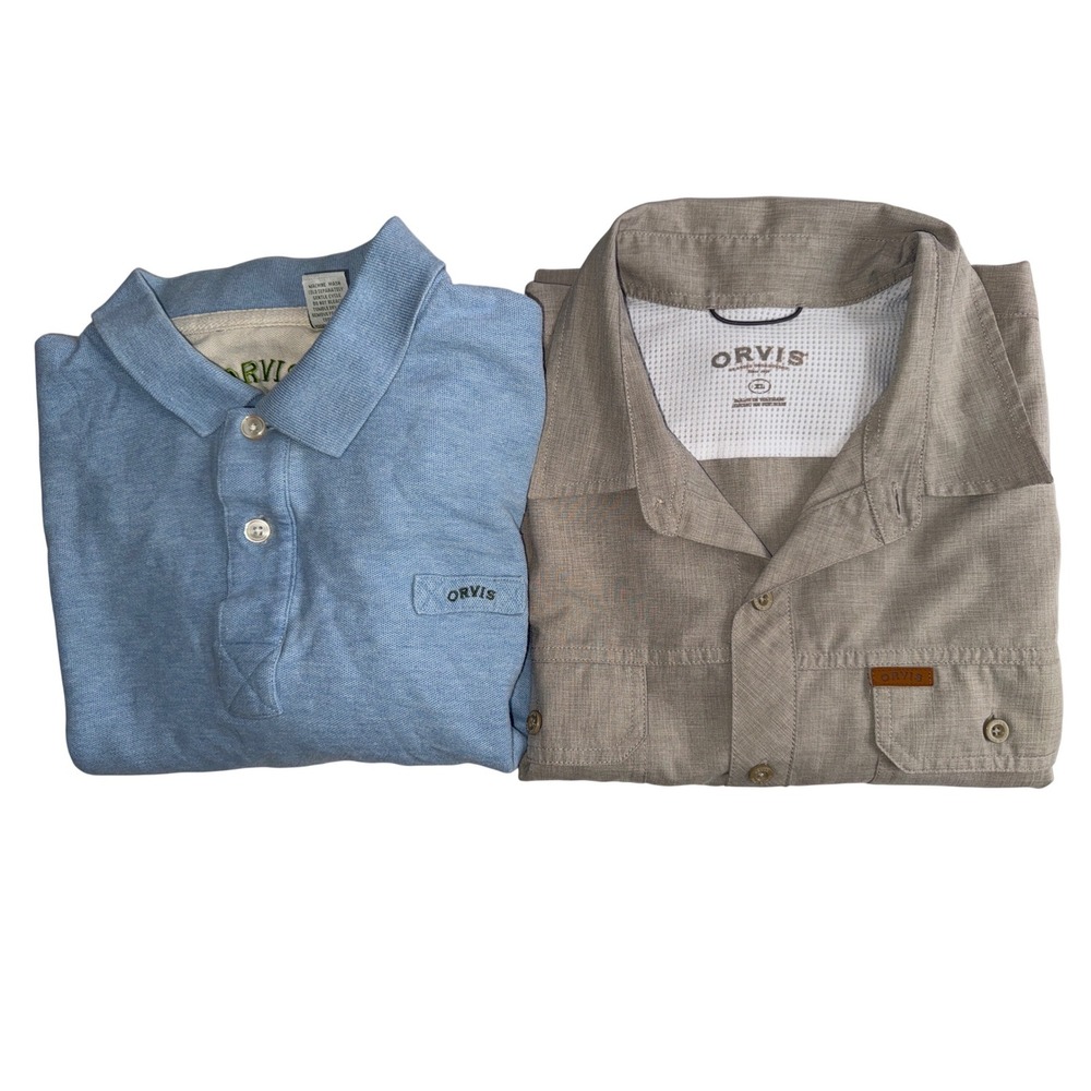 2 item Bundle Orvis Mens XL Long Sleeve Shirt Light Blue and XL Outdoor Shirt